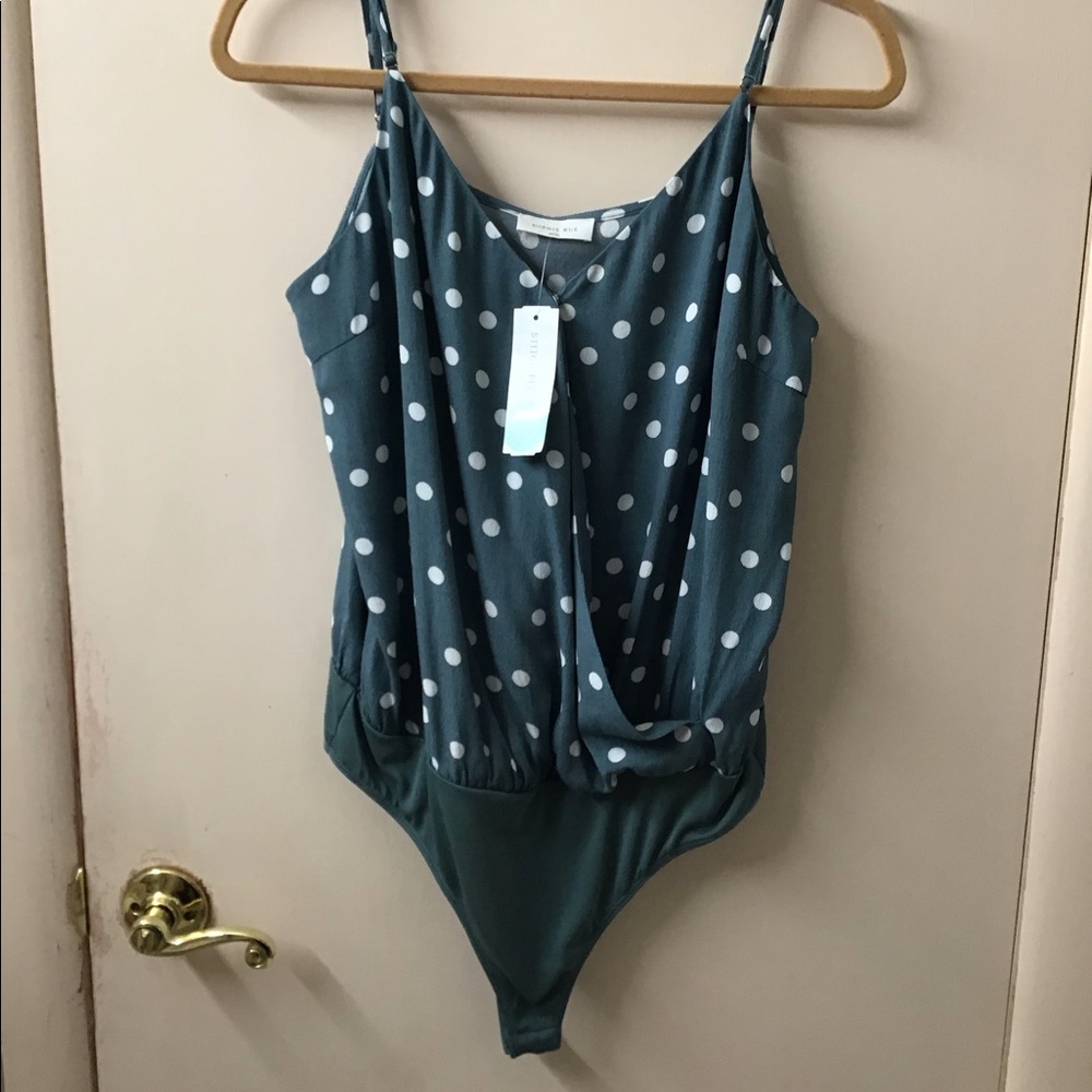 Sophie Rue green and white polka-dot body suit top